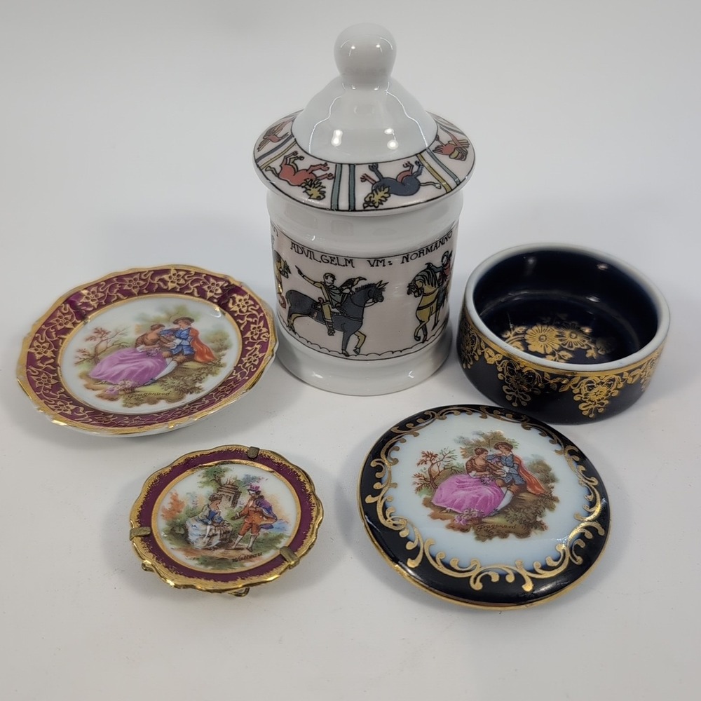 Lot of 4 Vintage Limoges France Various‎ Shapes & Sizes Trinket Boxes Gold Trim